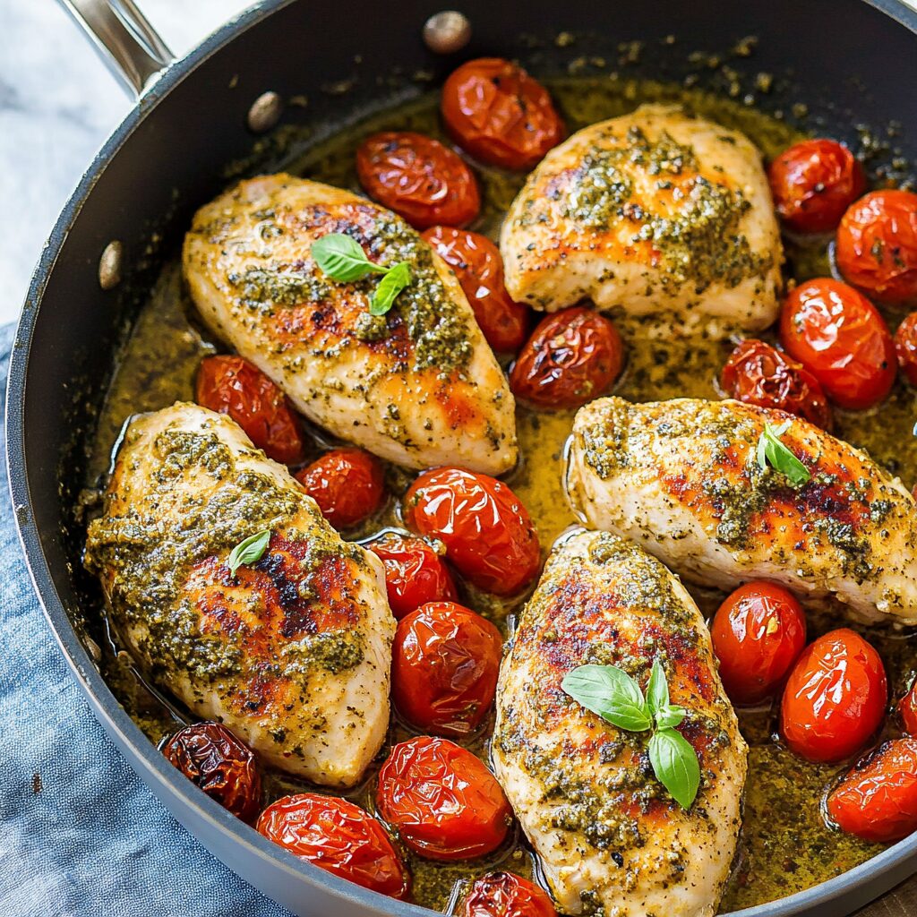 Creamy Pesto Chicken with Roasted Tomatoes