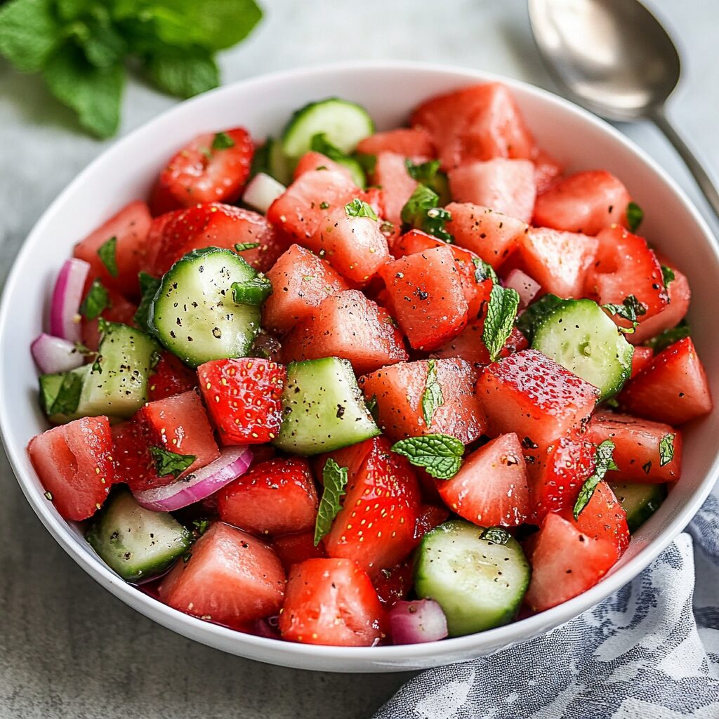 Cucumber Strawberry Salad with Watermelon