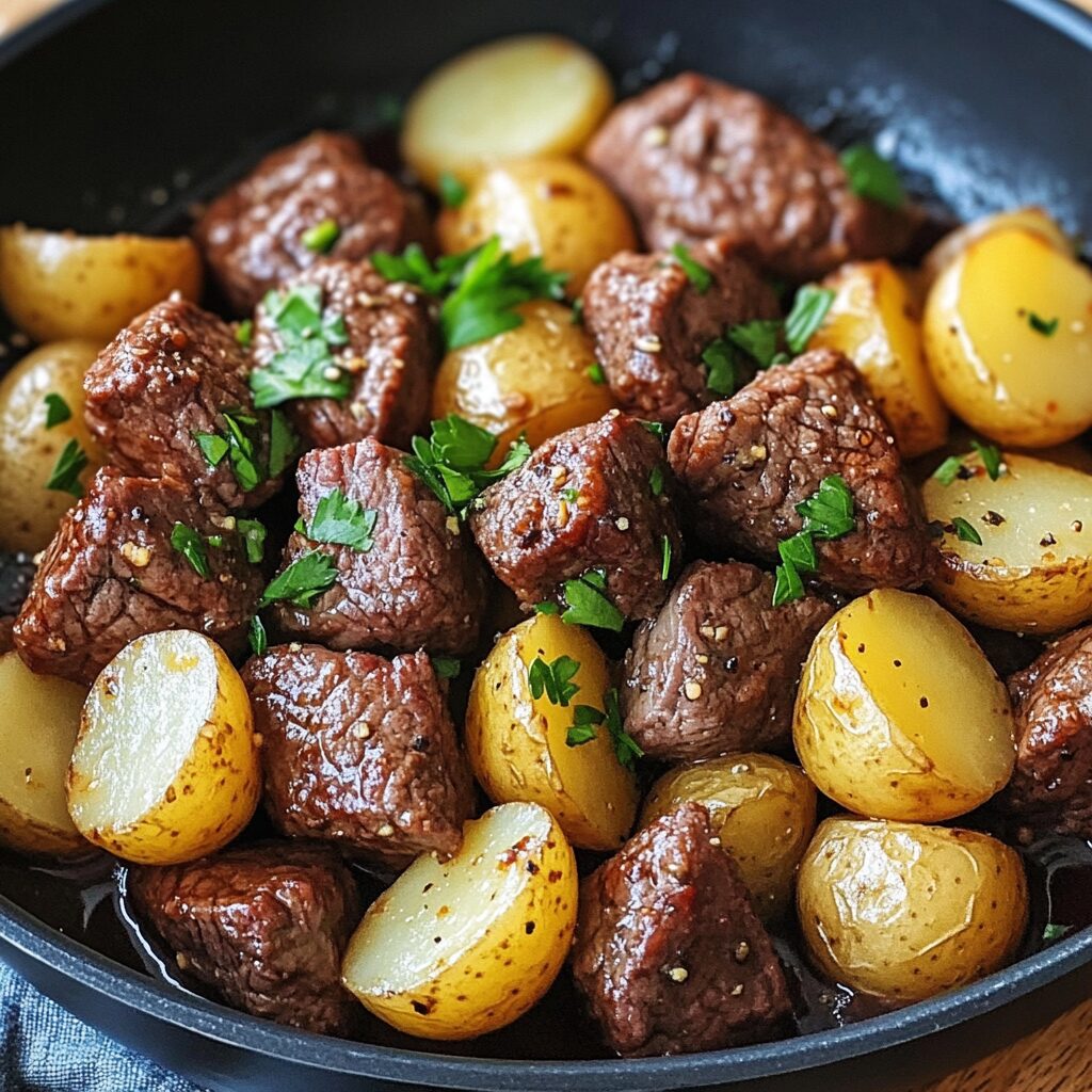 Garlic Butter Beef Bites and Potatoes