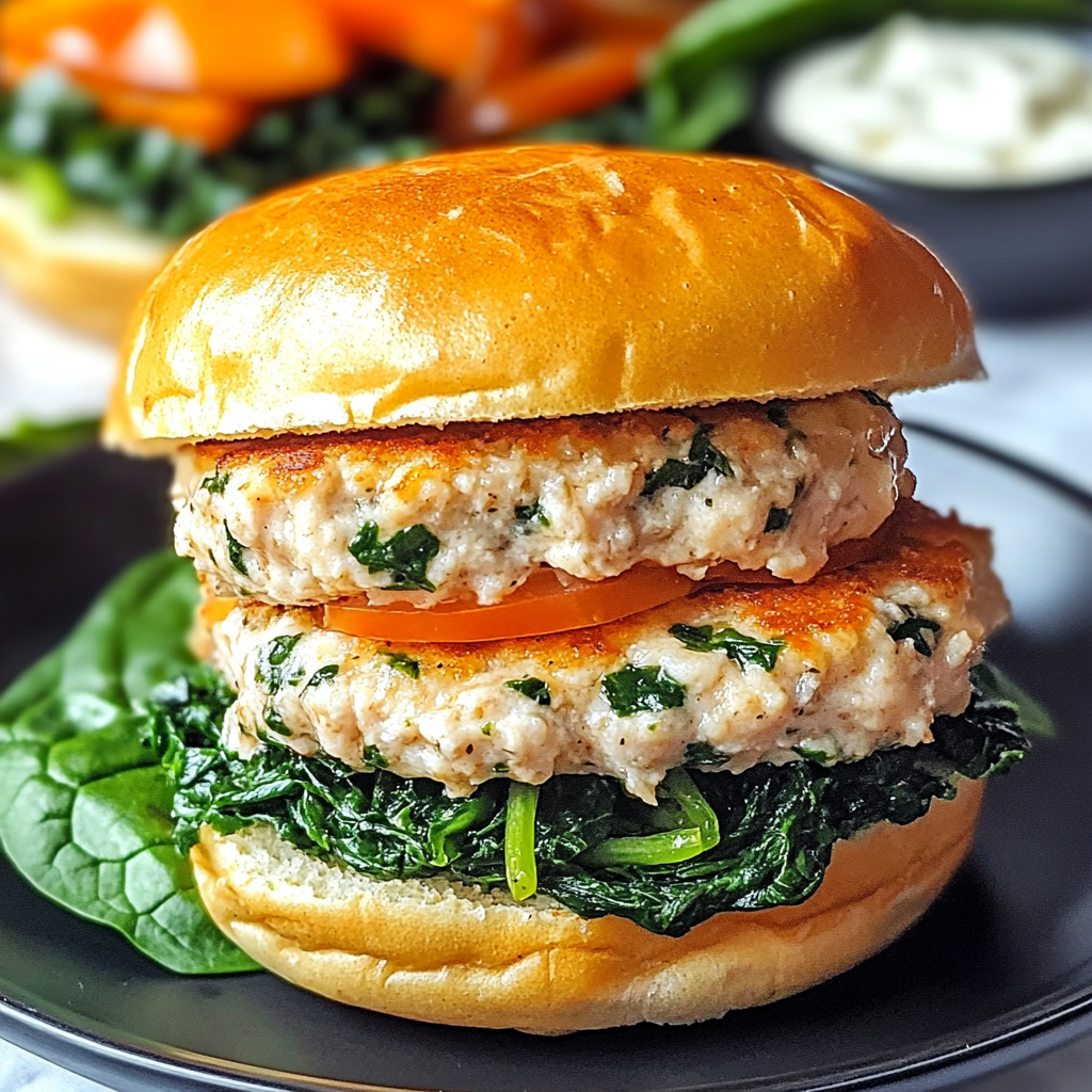 White Cheddar Spinach Chicken Burgers