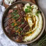 Brown Butter Steak with Roasted Garlic Whipped Cauliflower