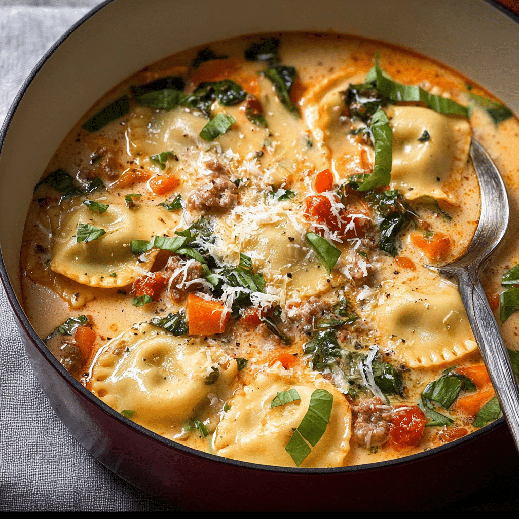 Creamy Tuscan Ravioli Soup