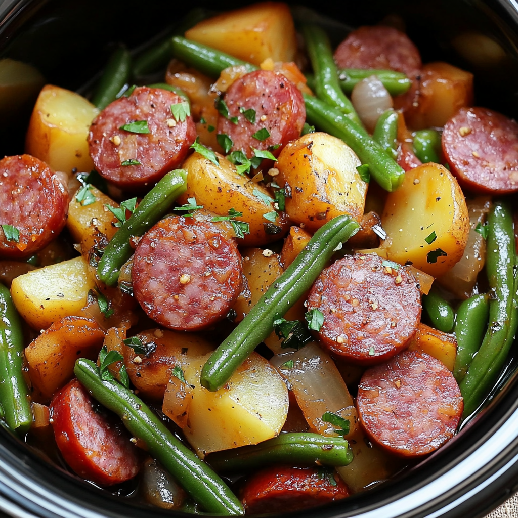 Crockpot Kielbasa with Green Beans and Potatoes