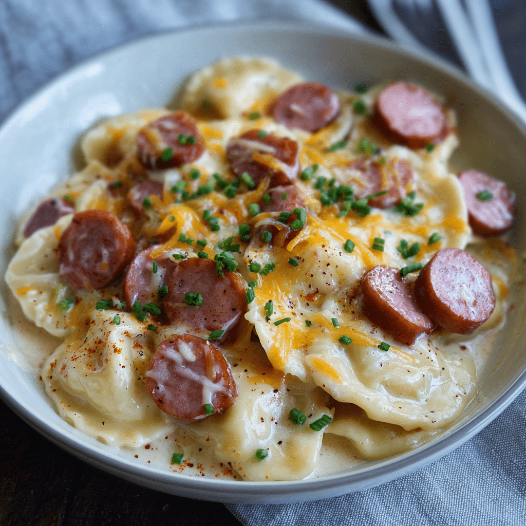 Crockpot Pierogi Casserole with Kielbasa