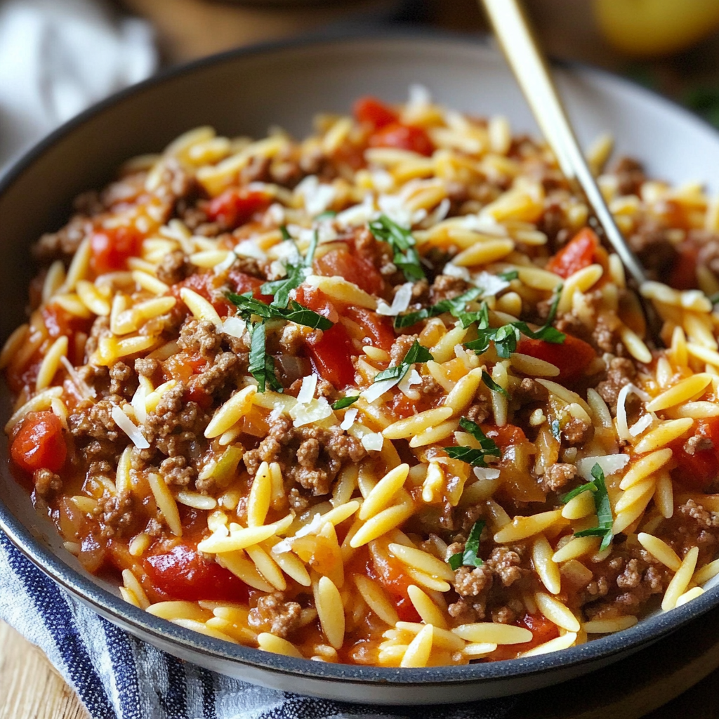 Ground Beef and Orzo Skillet