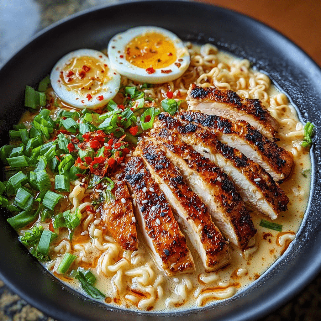 Spicy Chicken Ramen with Garlic Cream Sauce