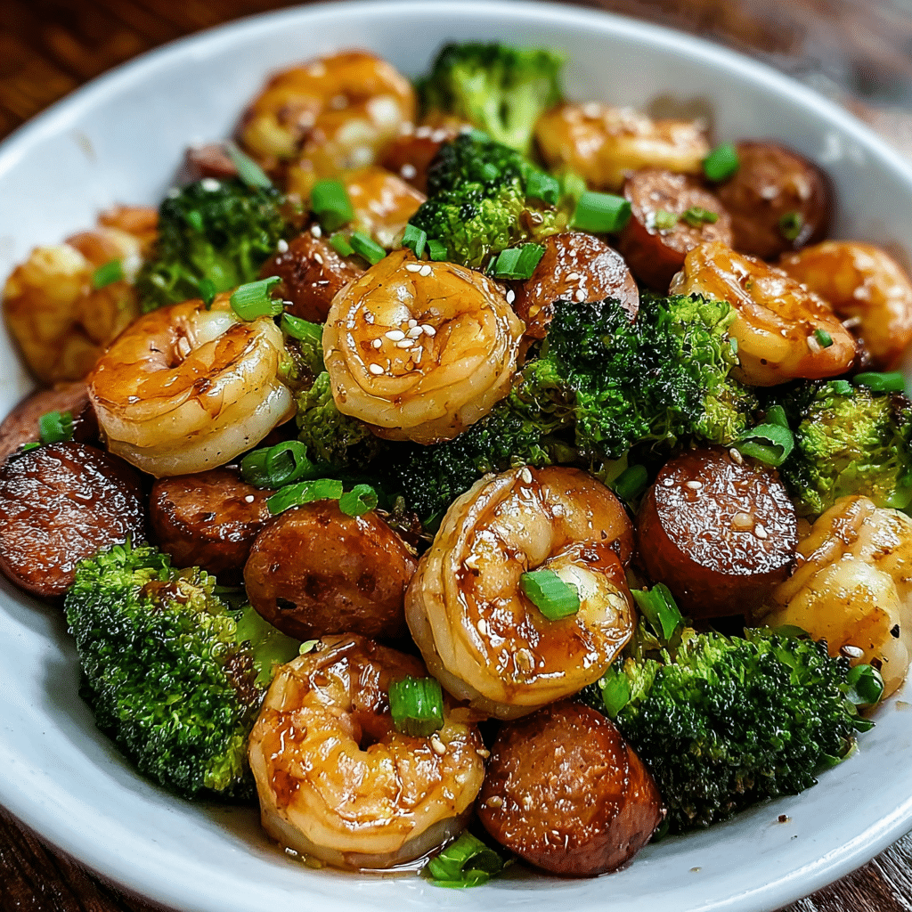 Honey Garlic Shrimp, Sausage & Broccoli