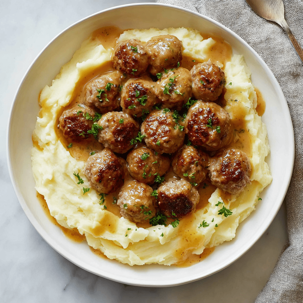 Mini Swedish Meatballs with Mashed Potatoes