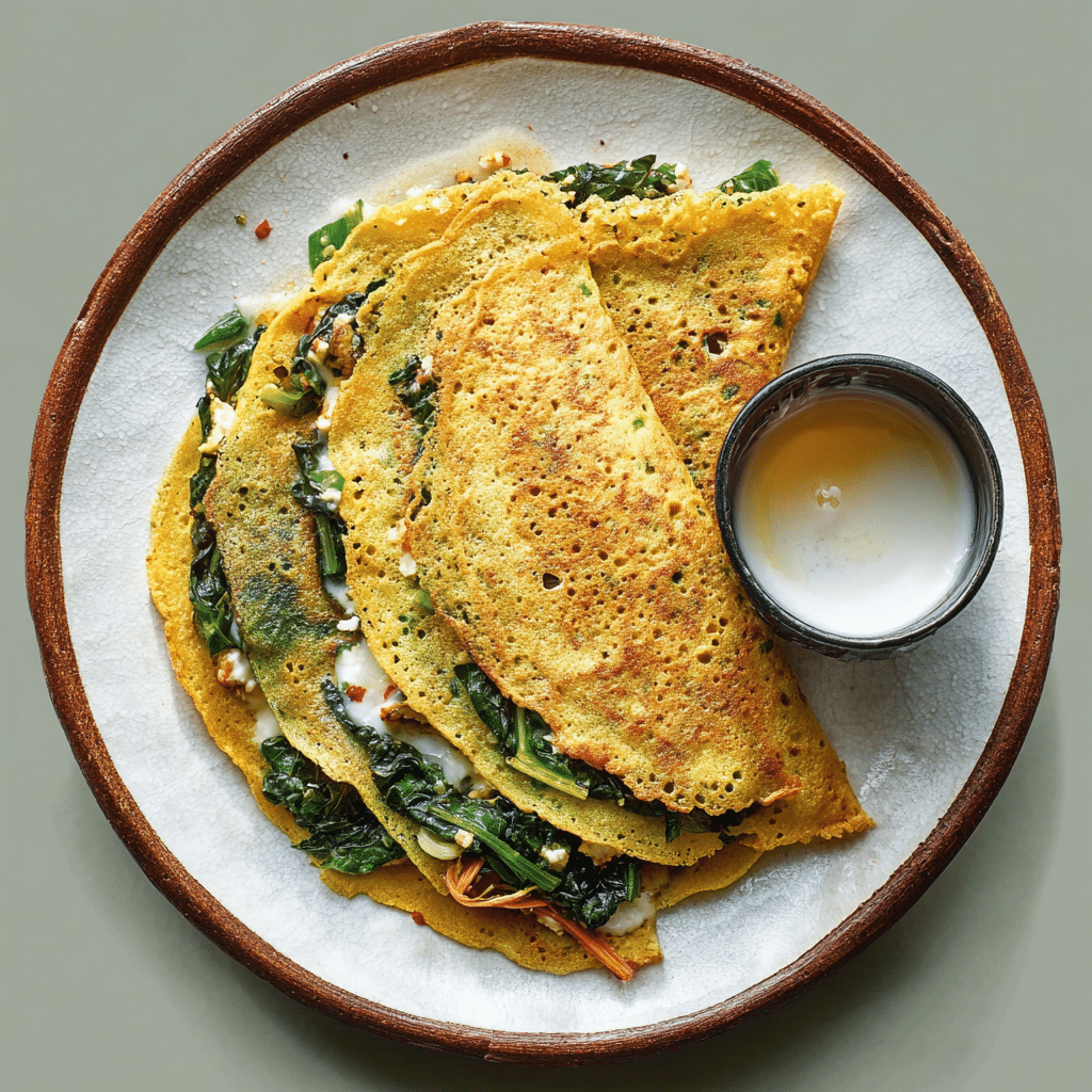 Savory Chickpea Pancakes with Greens and Cheese