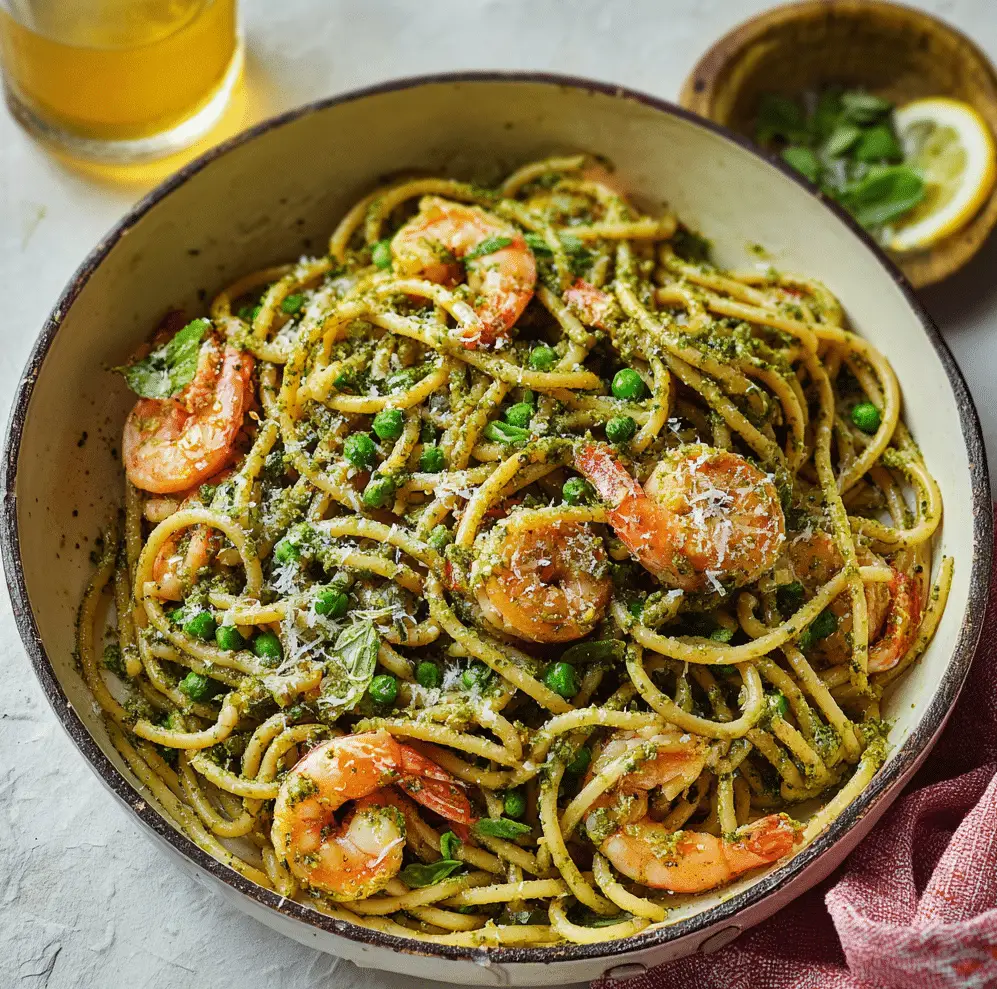 Springtime Pesto and Shrimp Bucatini