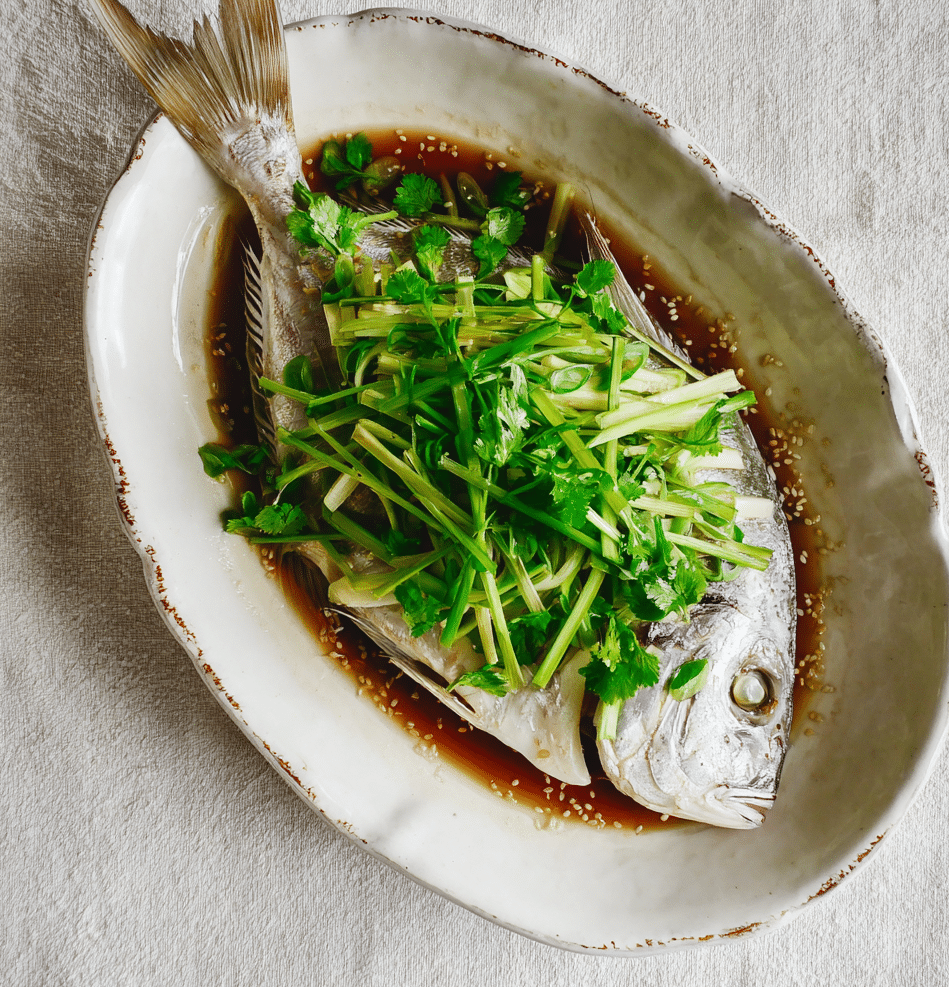 Steamed Pompano with Ginger and Scallions
