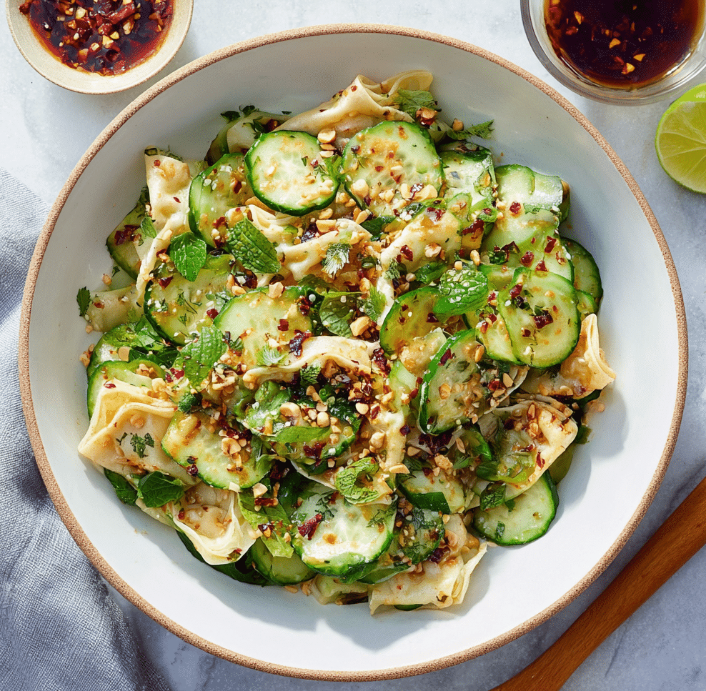 Wonton Cucumber Salad
