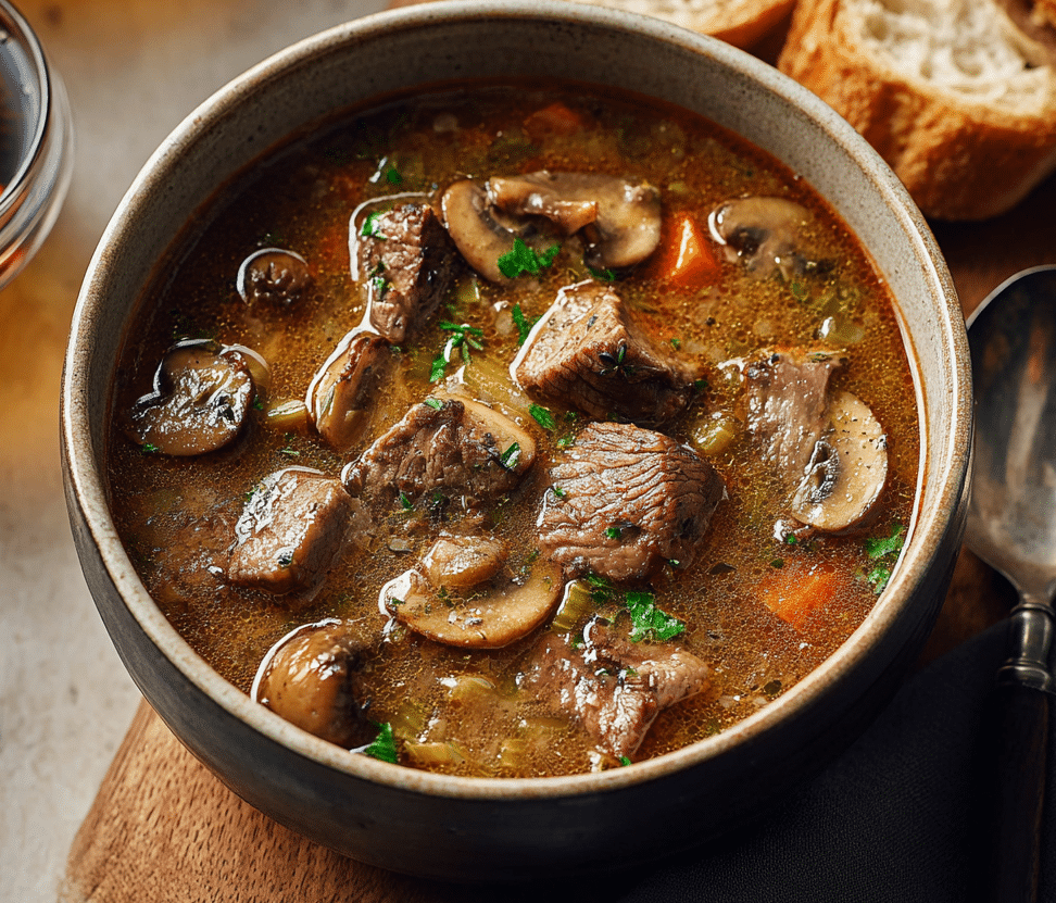 Steak and Ale Soup with Mushrooms