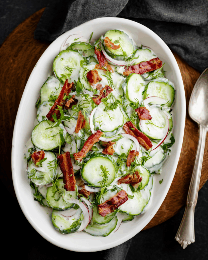 Creamy Cucumber Salad with Bacon and Cheese