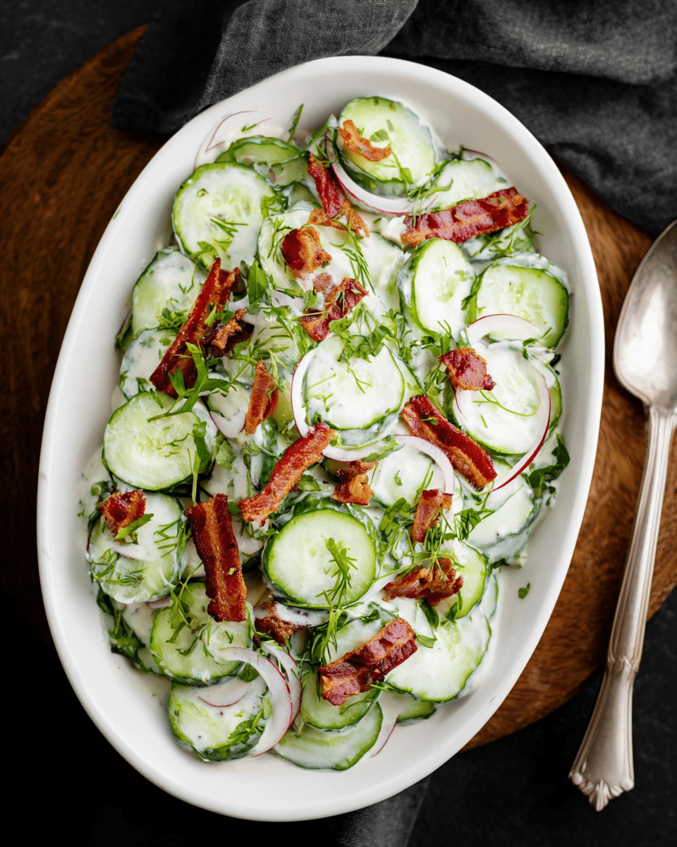 Creamy Cucumber Salad with Bacon and Cheese