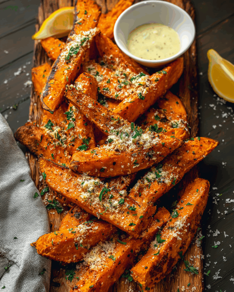 Garlic Parmesan Sweet Potato Wedges