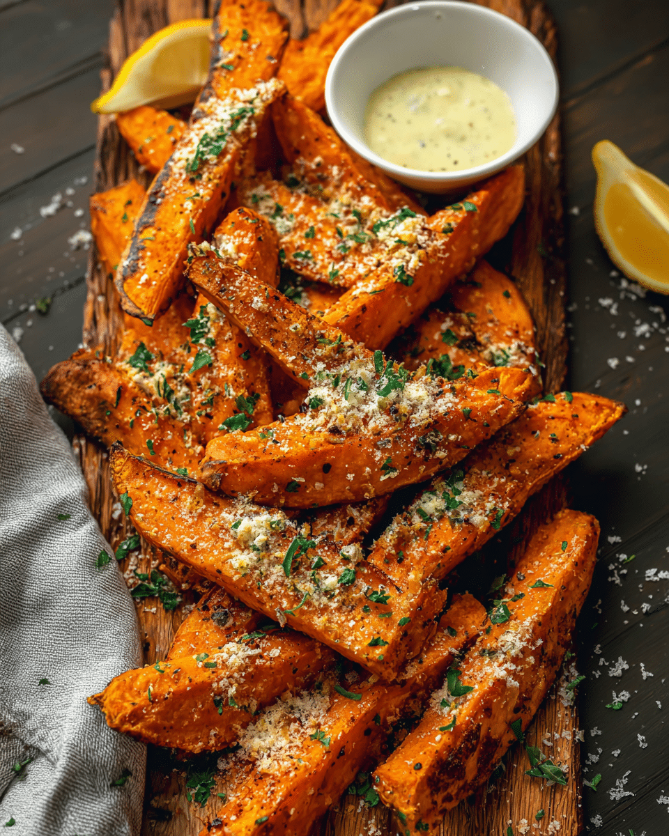 Garlic Parmesan Sweet Potato Wedges