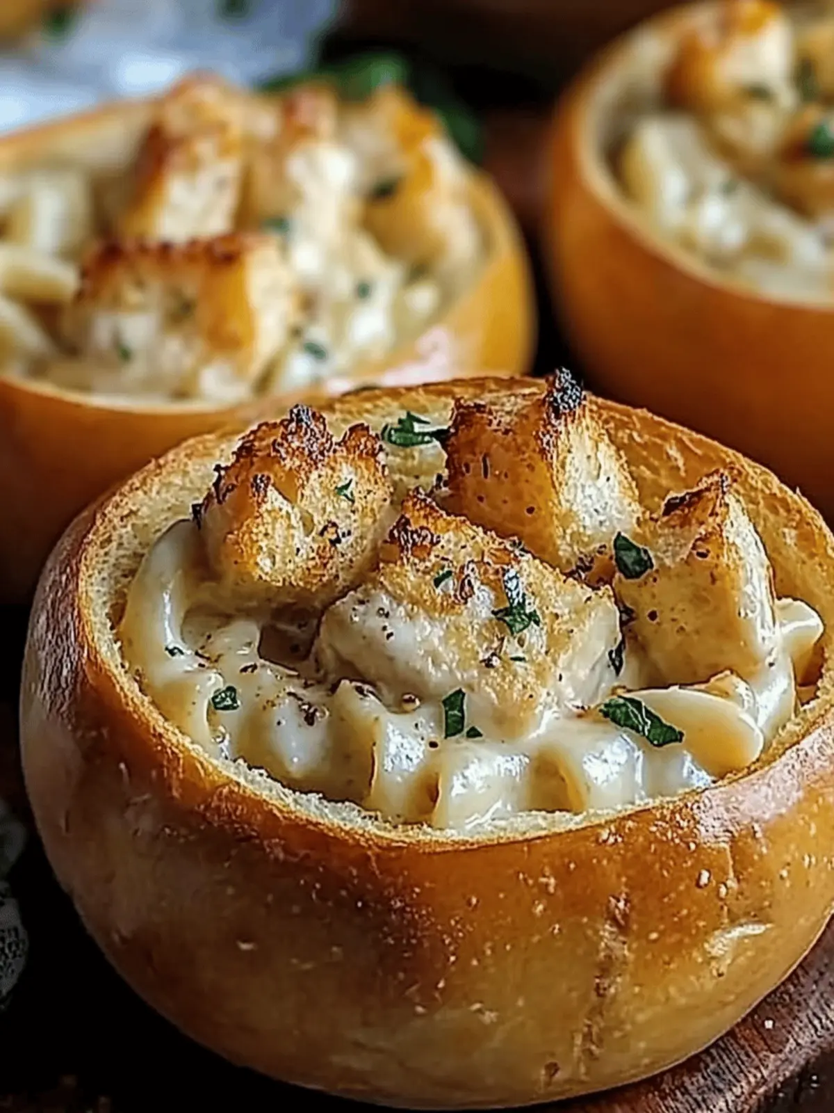 Chicken Alfredo Garlic Bread Bowls