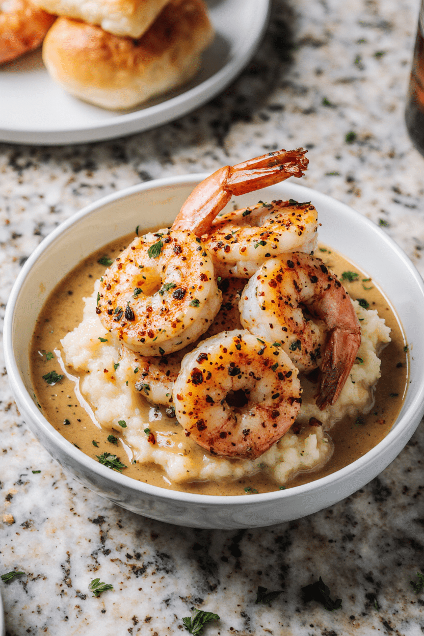 Creamy Garlic Shrimp Over Mashed Potatoes