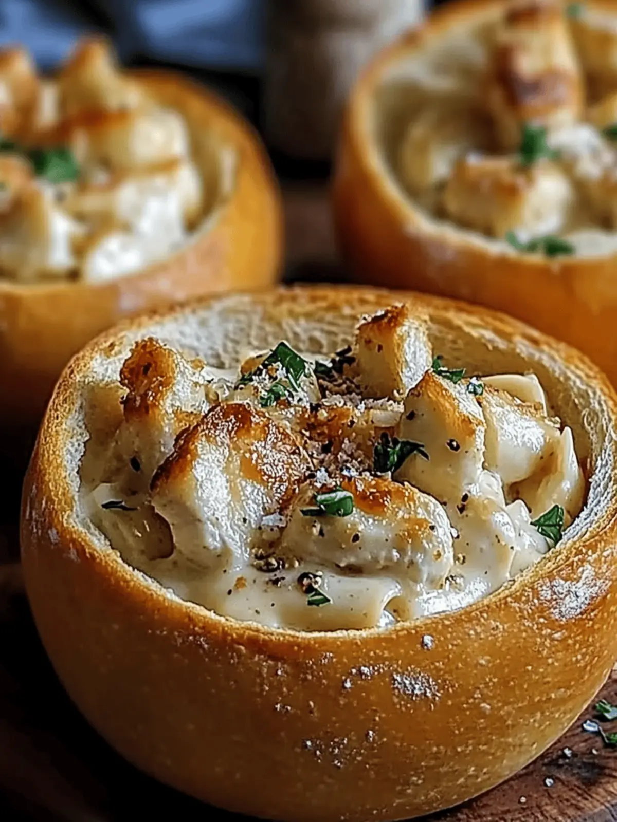 Chicken Alfredo Garlic Bread Bowls