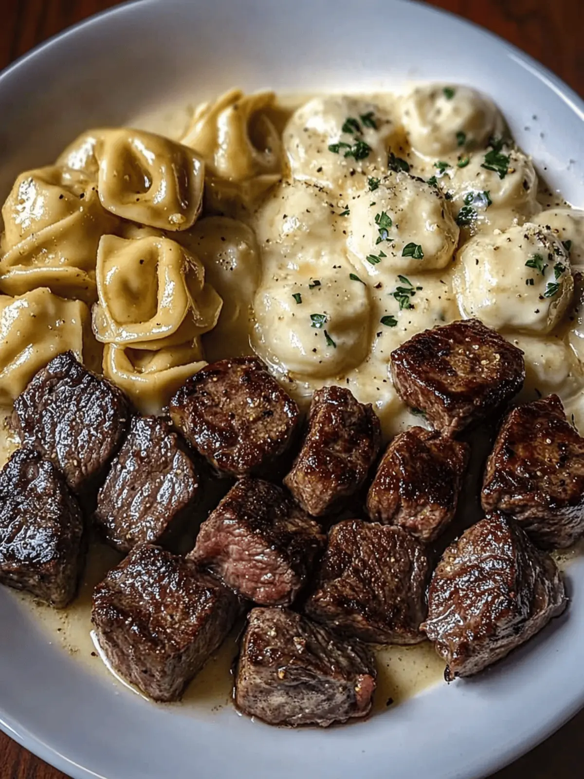 Sizzling Butter Steak Bites and Velvety Alfredo Tortellini
