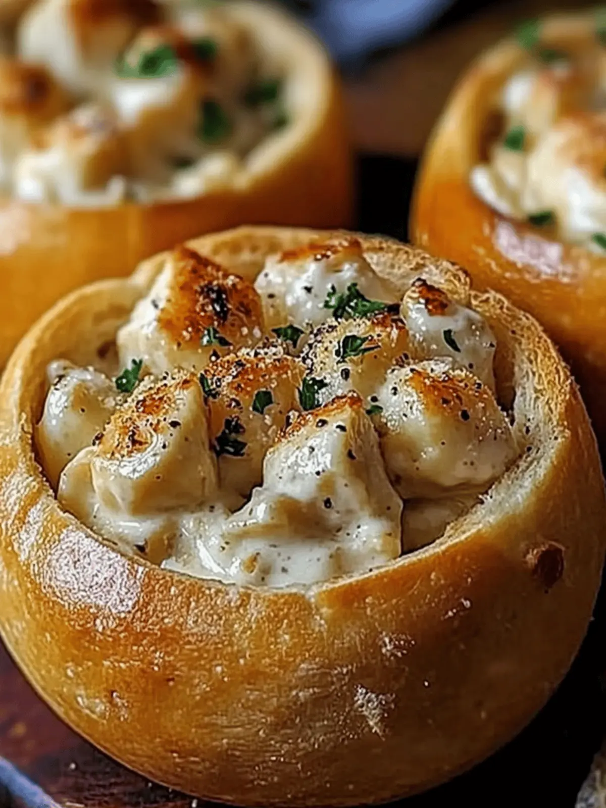 Chicken Alfredo Garlic Bread Bowls
