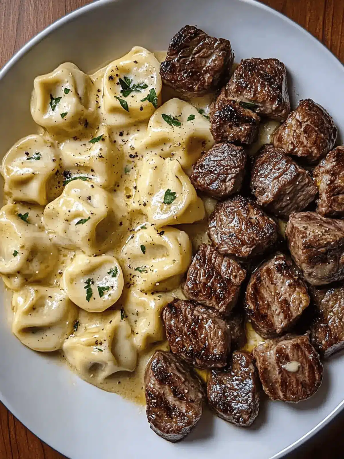 Sizzling Butter Steak Bites and Velvety Alfredo Tortellini