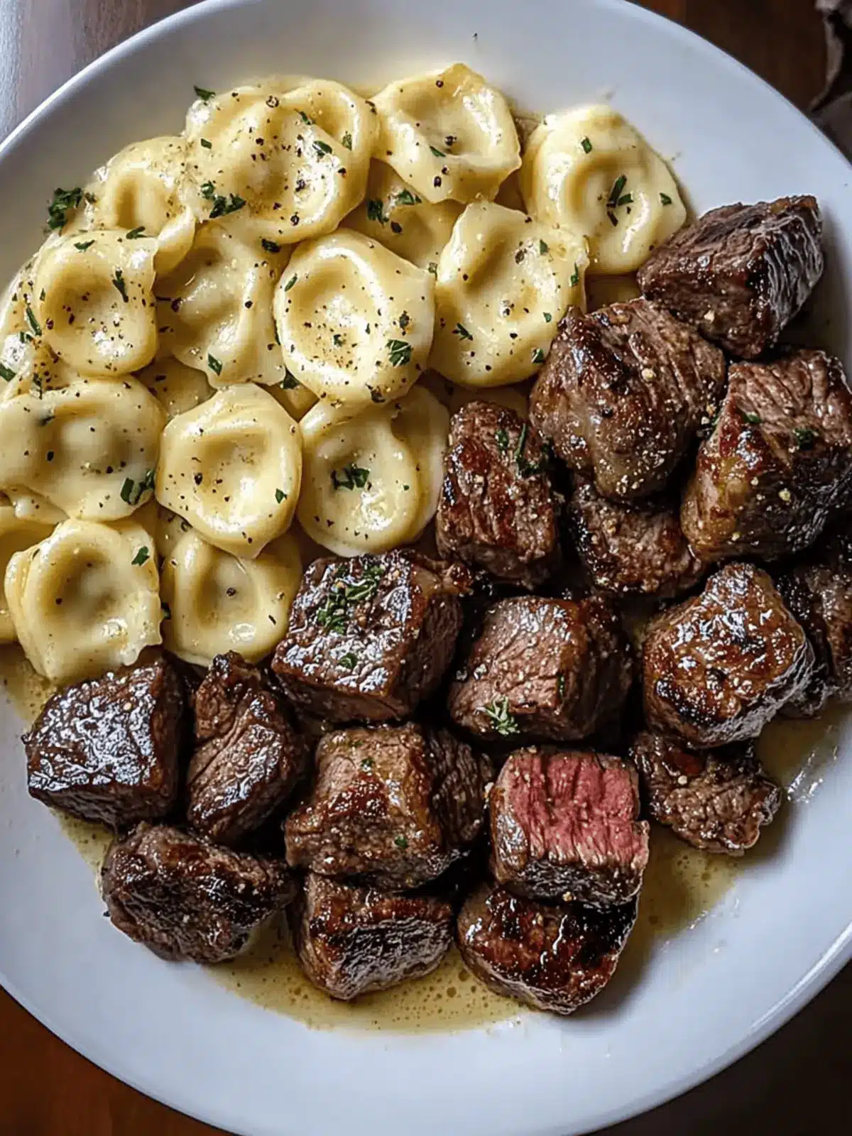 Sizzling Butter Steak Bites and Velvety Alfredo Tortellini