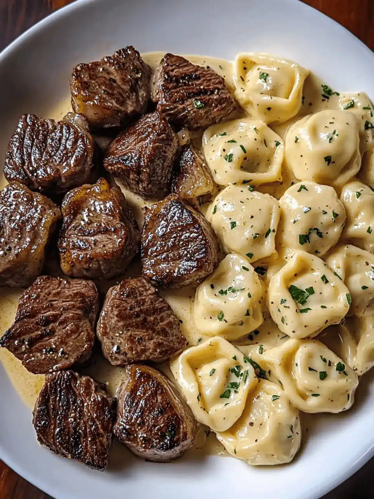 Sizzling Butter Steak Bites and Velvety Alfredo Tortellini