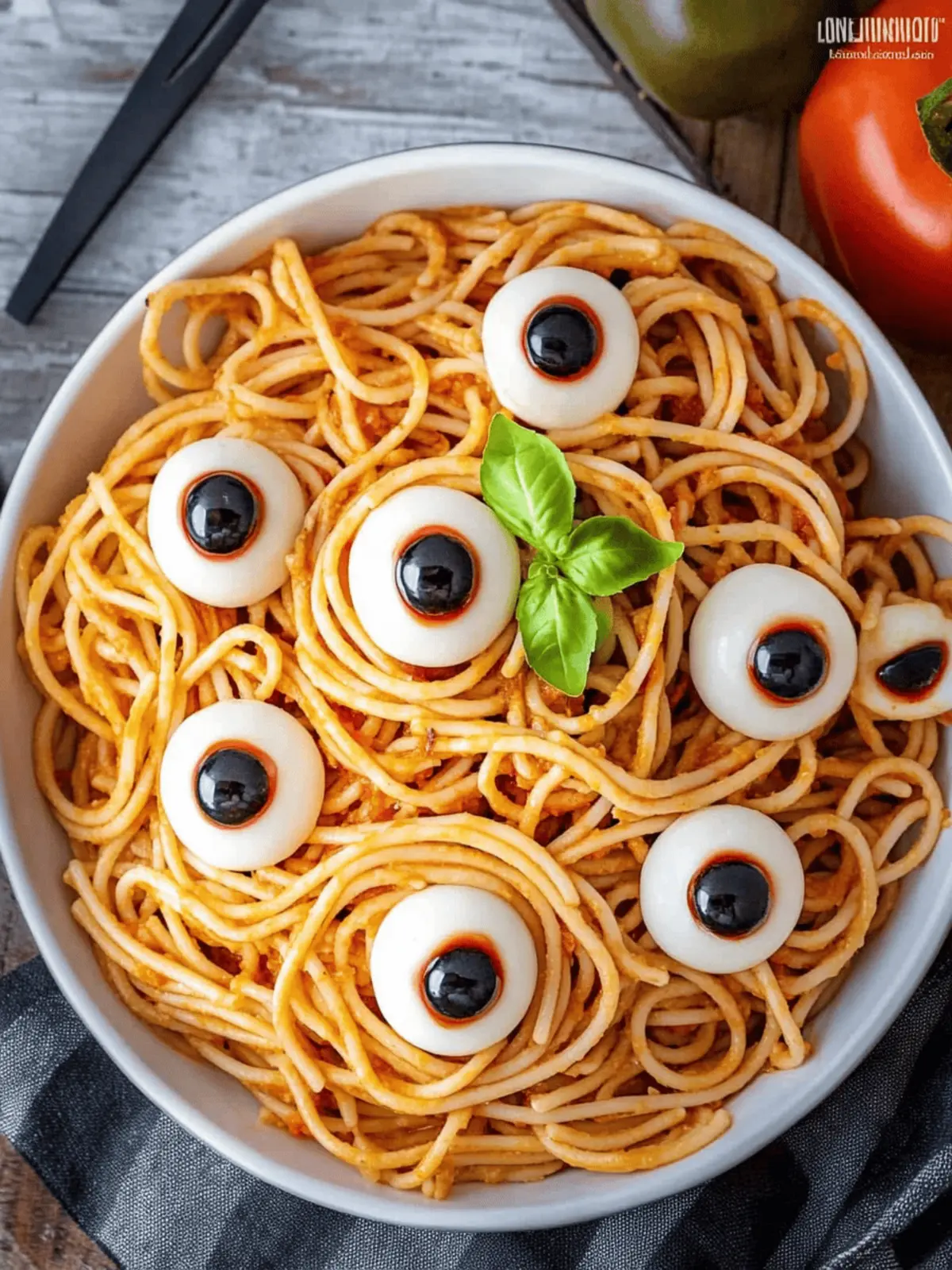 Spaghetti with Mozzarella Eyeballs