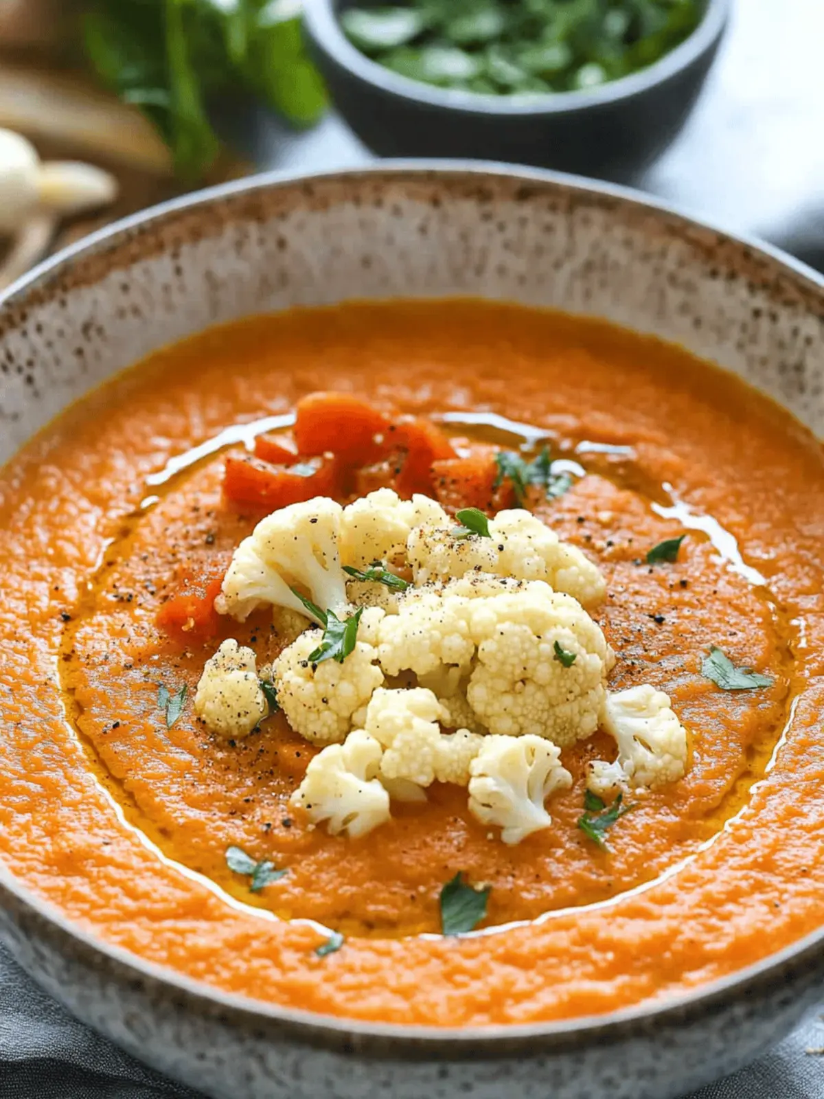 Roasted Cauliflower, Cashew and Tomato Soup