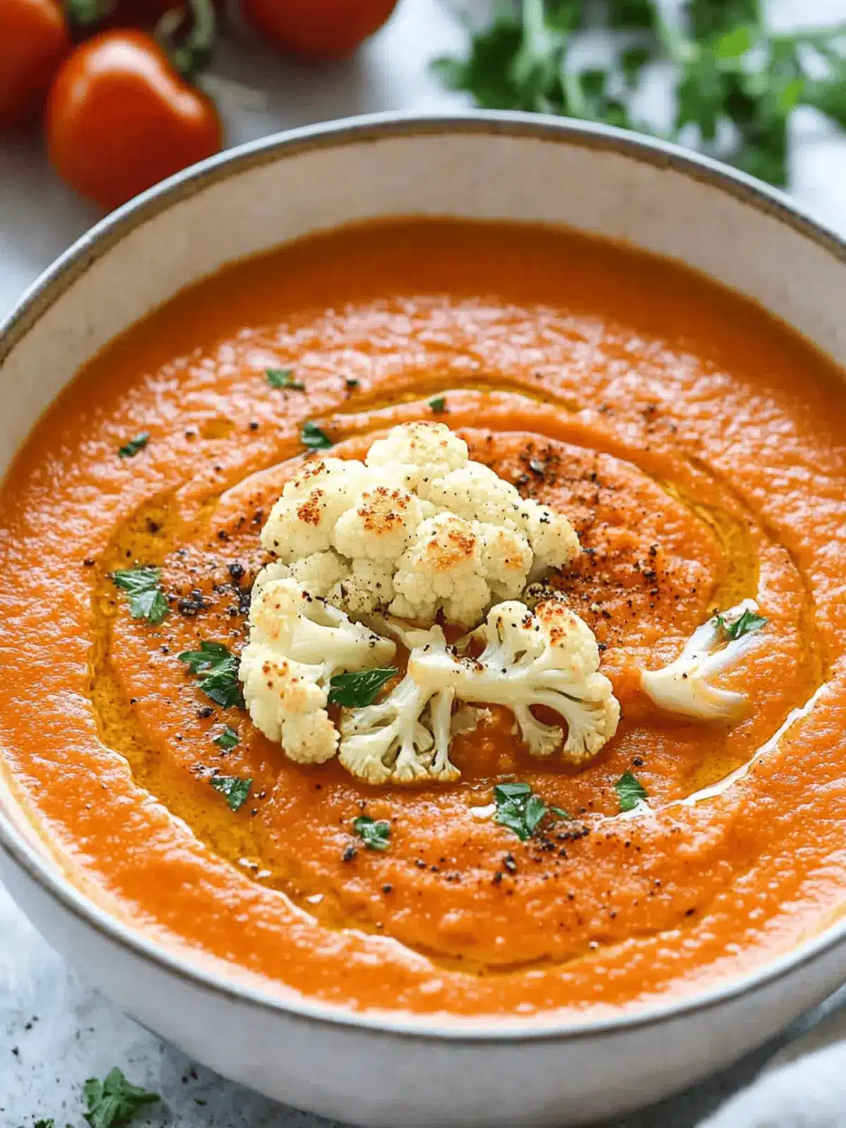 Roasted Cauliflower, Cashew and Tomato Soup