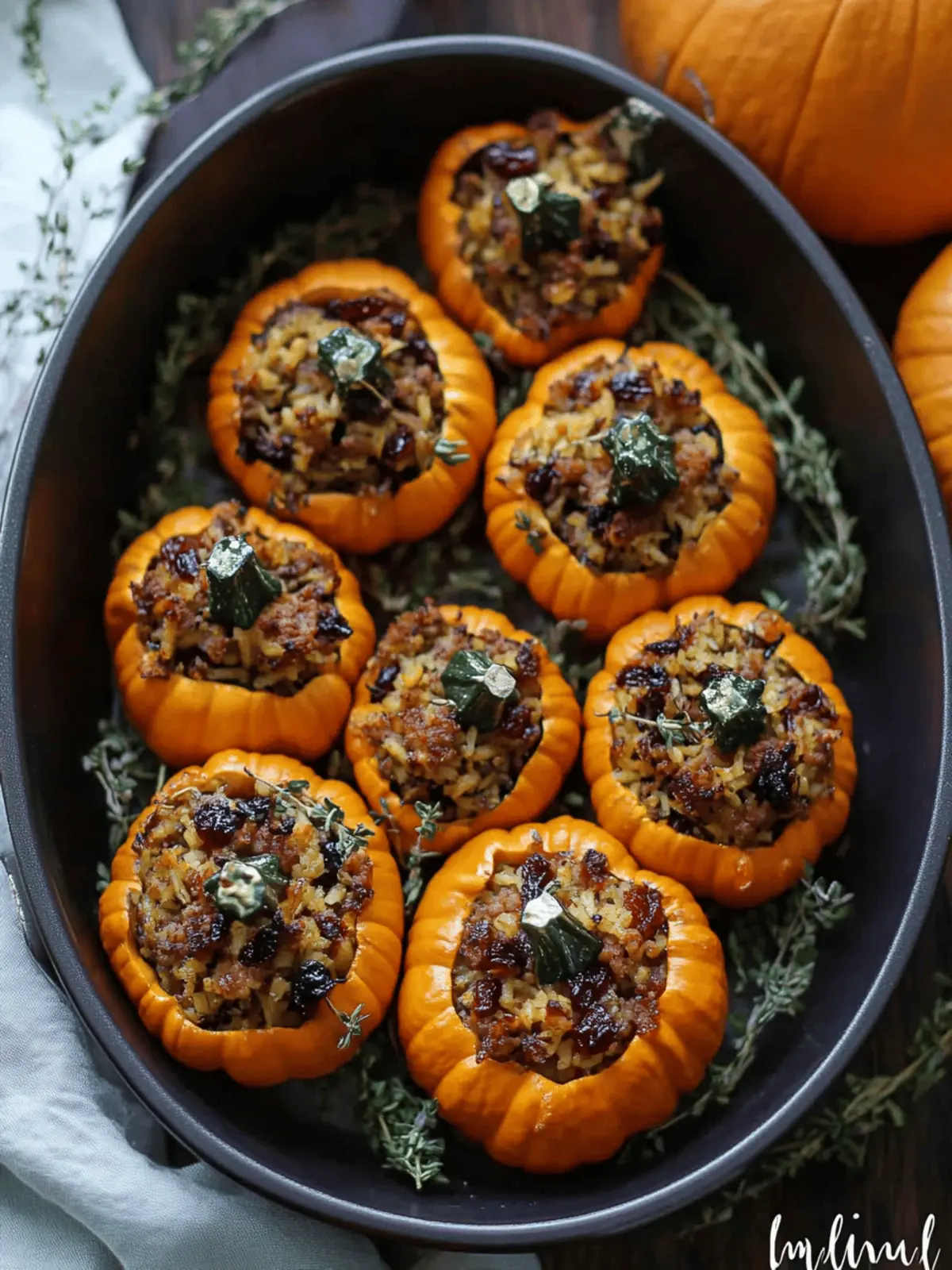 Sausage, Rice, and Cranberry Stuffed Mini Pumpkins