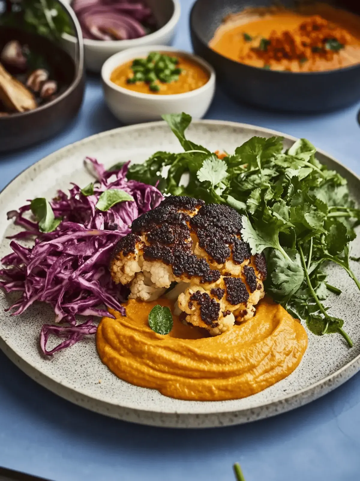 Ancho Cauliflowe, Carrot Puree, Coriander Salad