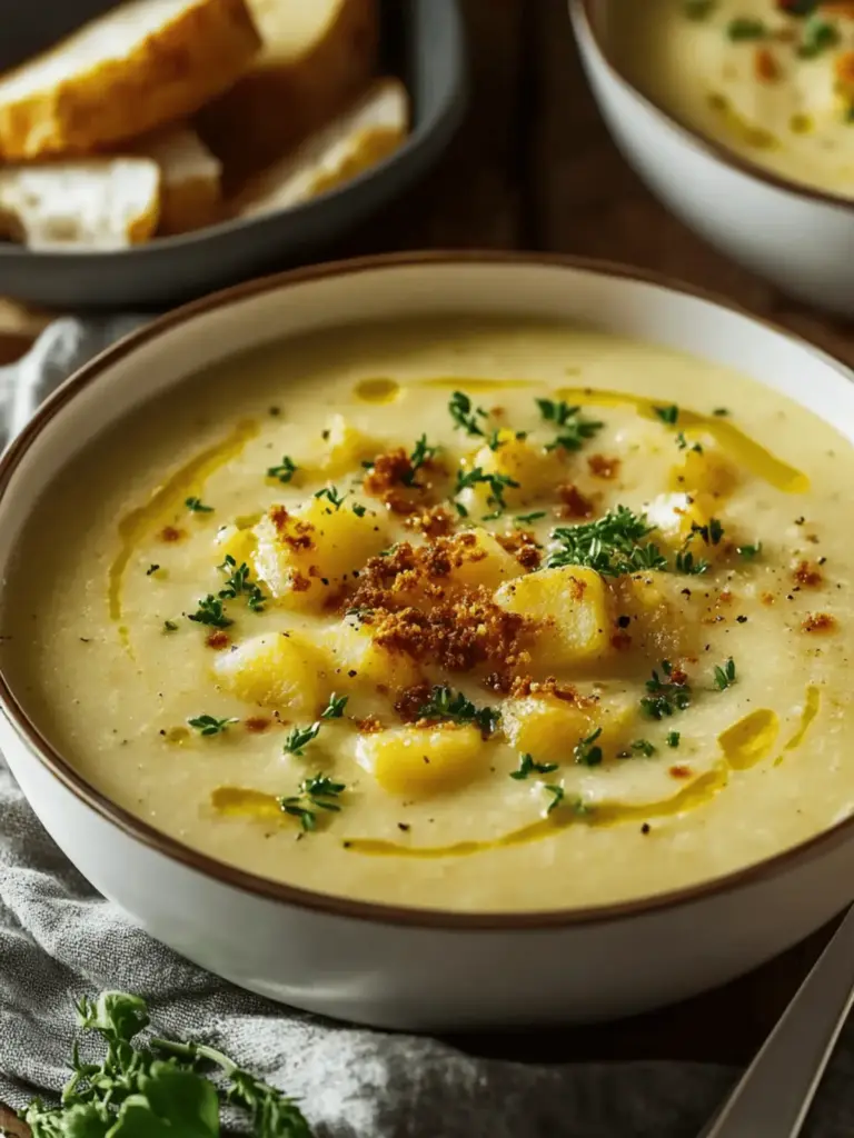 Hearty Cheddar Garlic Herb Potato Soup
