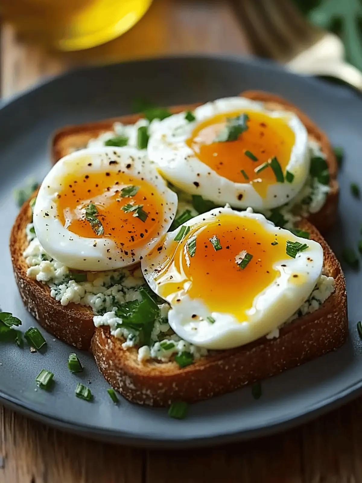 Spicy Honey-Cured Egg Yolks on Chive Cottage Cheese Toast