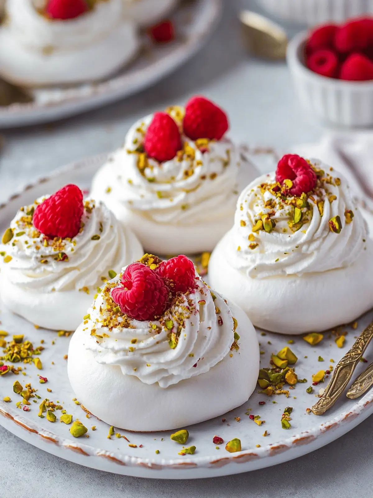 Raspberry & Pistachio Mini Pavlovas