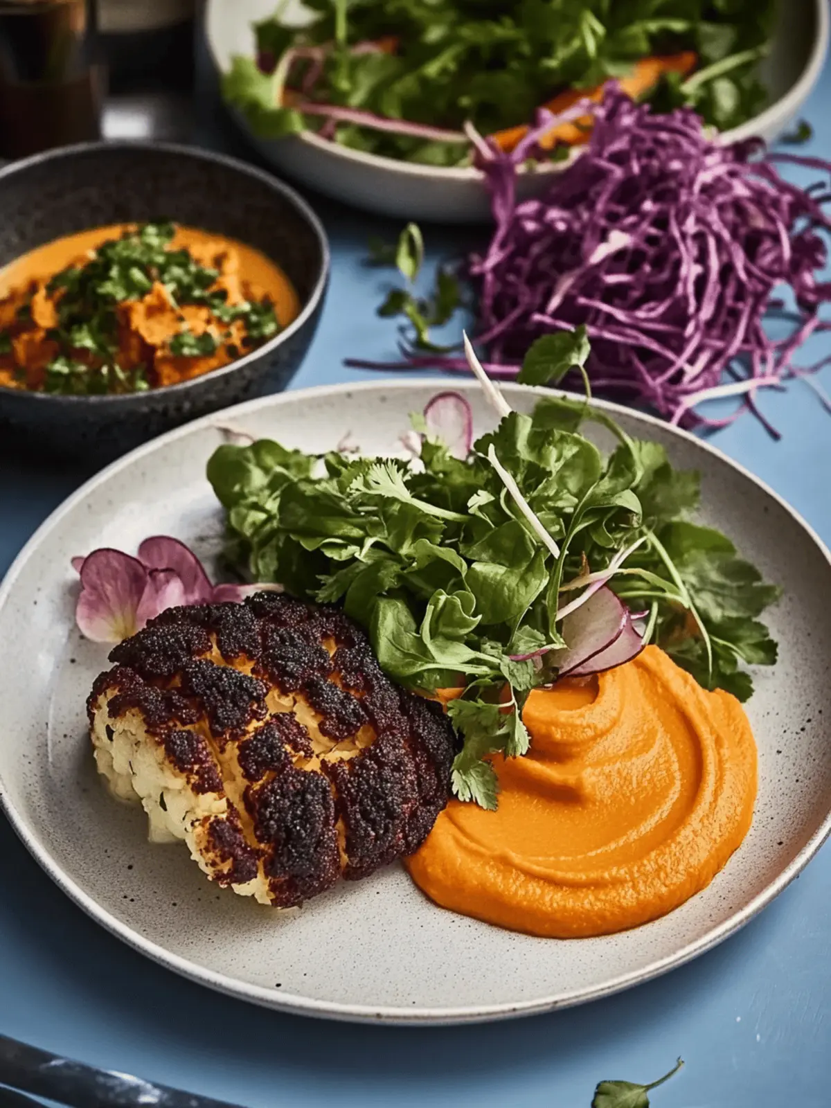 Ancho Cauliflowe, Carrot Puree, Coriander Salad