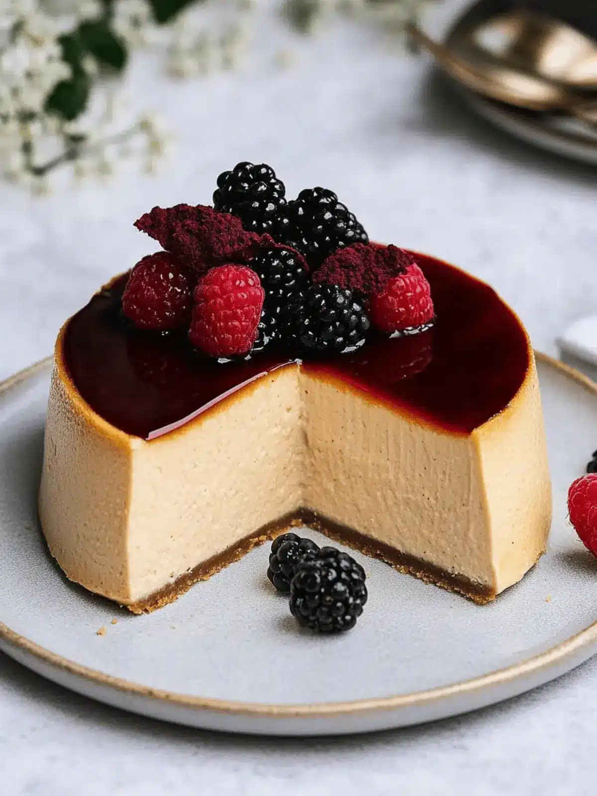 Indulge in London Fog Basque Cheesecake with Blackberry Sauce London Fog Basque Cheesecake