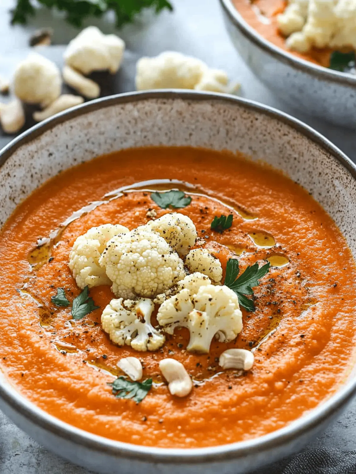 Roasted Cauliflower, Cashew and Tomato Soup