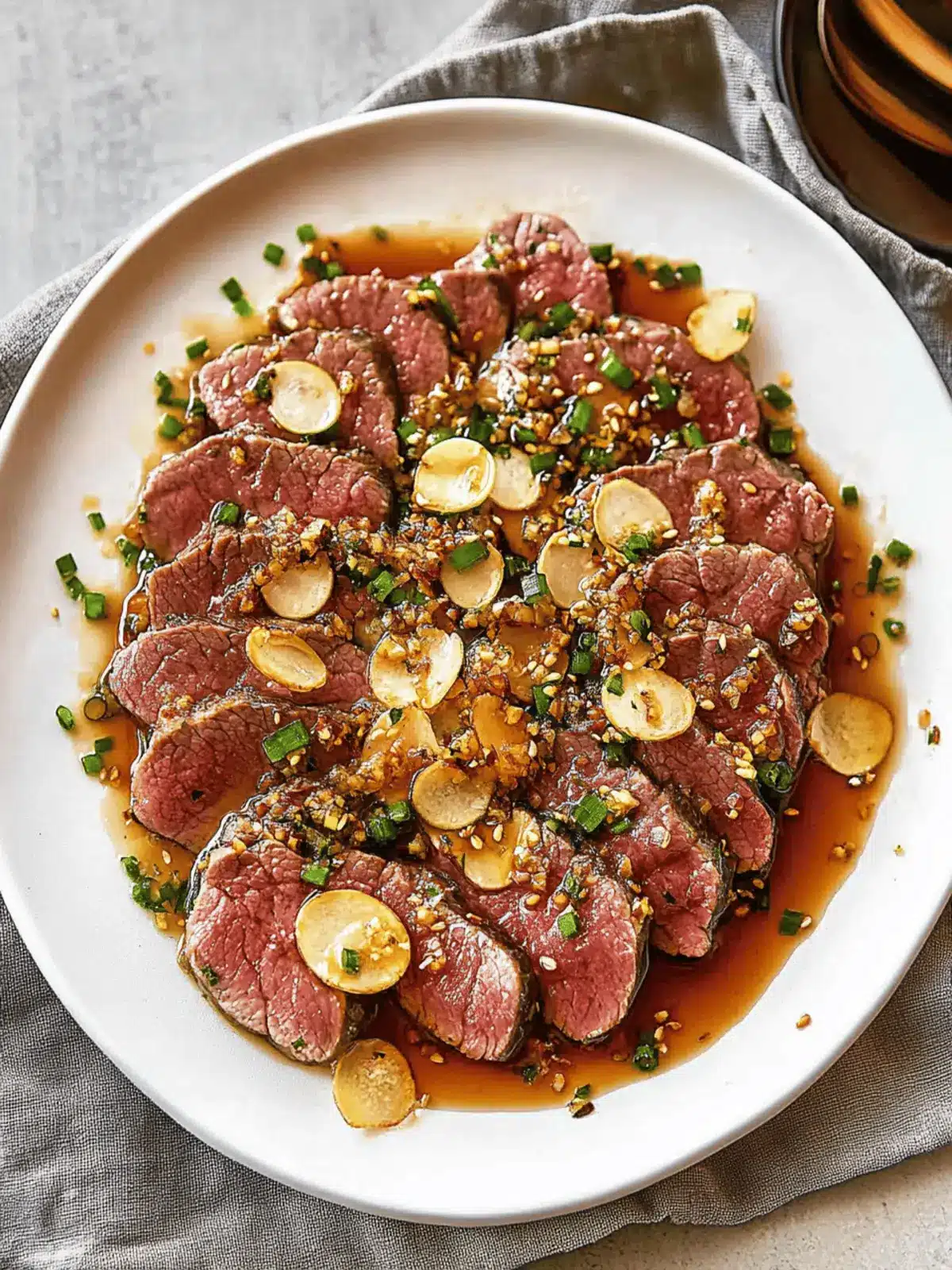 Beef Tataki with Garlic Chips & Ponzu