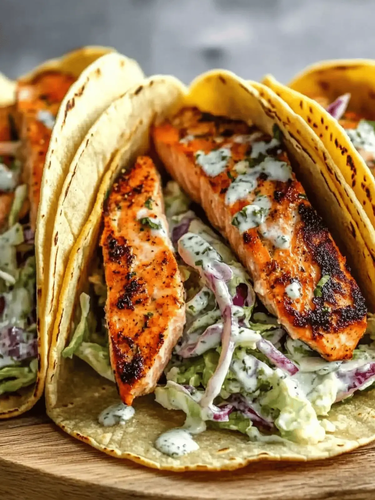 Air Fryer Salmon Tacos with Slaw