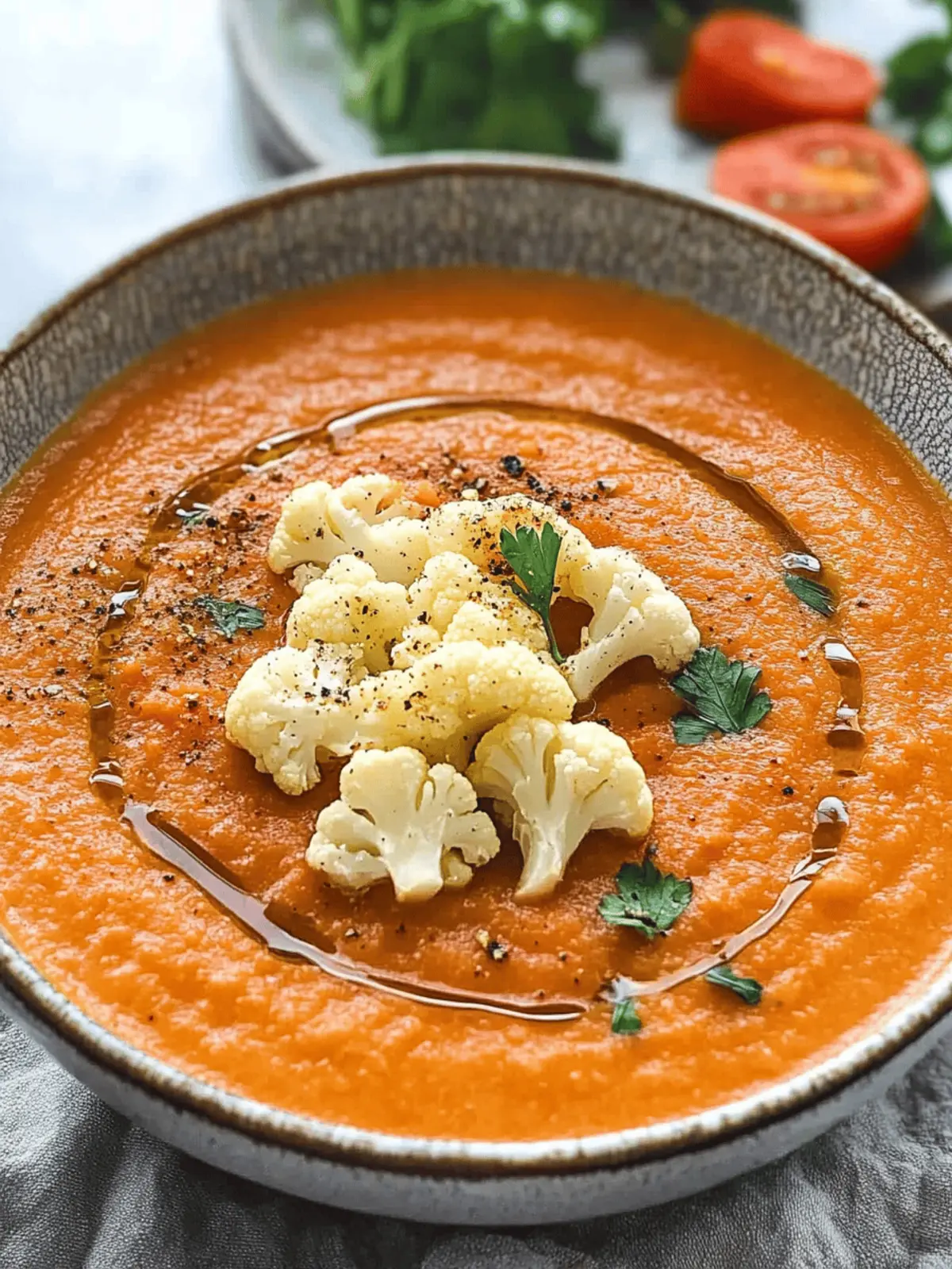 Roasted Cauliflower, Cashew and Tomato Soup