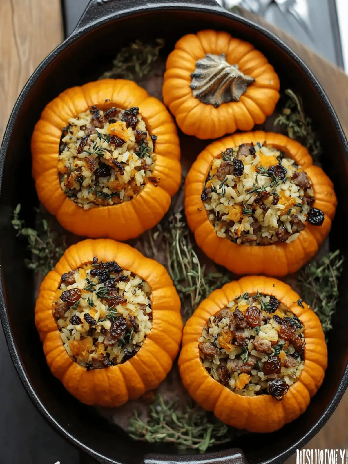 Sausage, Rice, and Cranberry Stuffed Mini Pumpkins