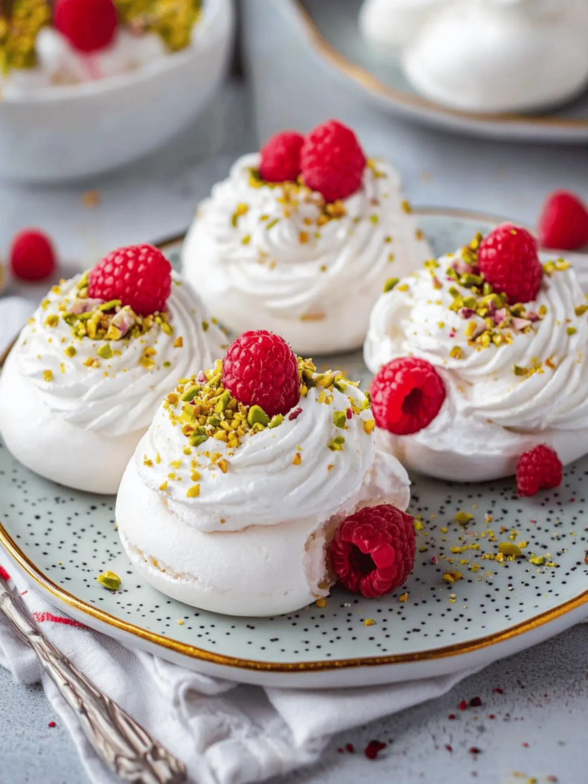 Raspberry & Pistachio Mini Pavlovas