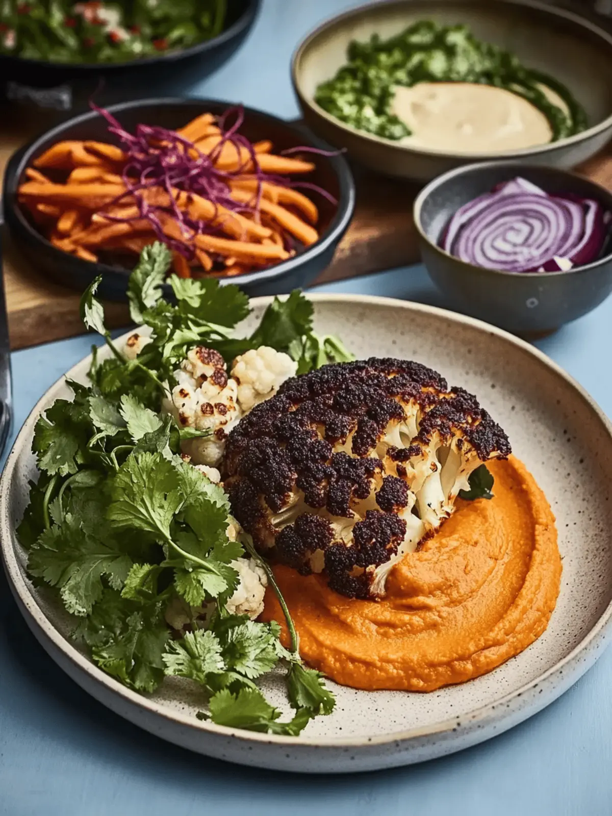 Ancho Cauliflowe, Carrot Puree, Coriander Salad