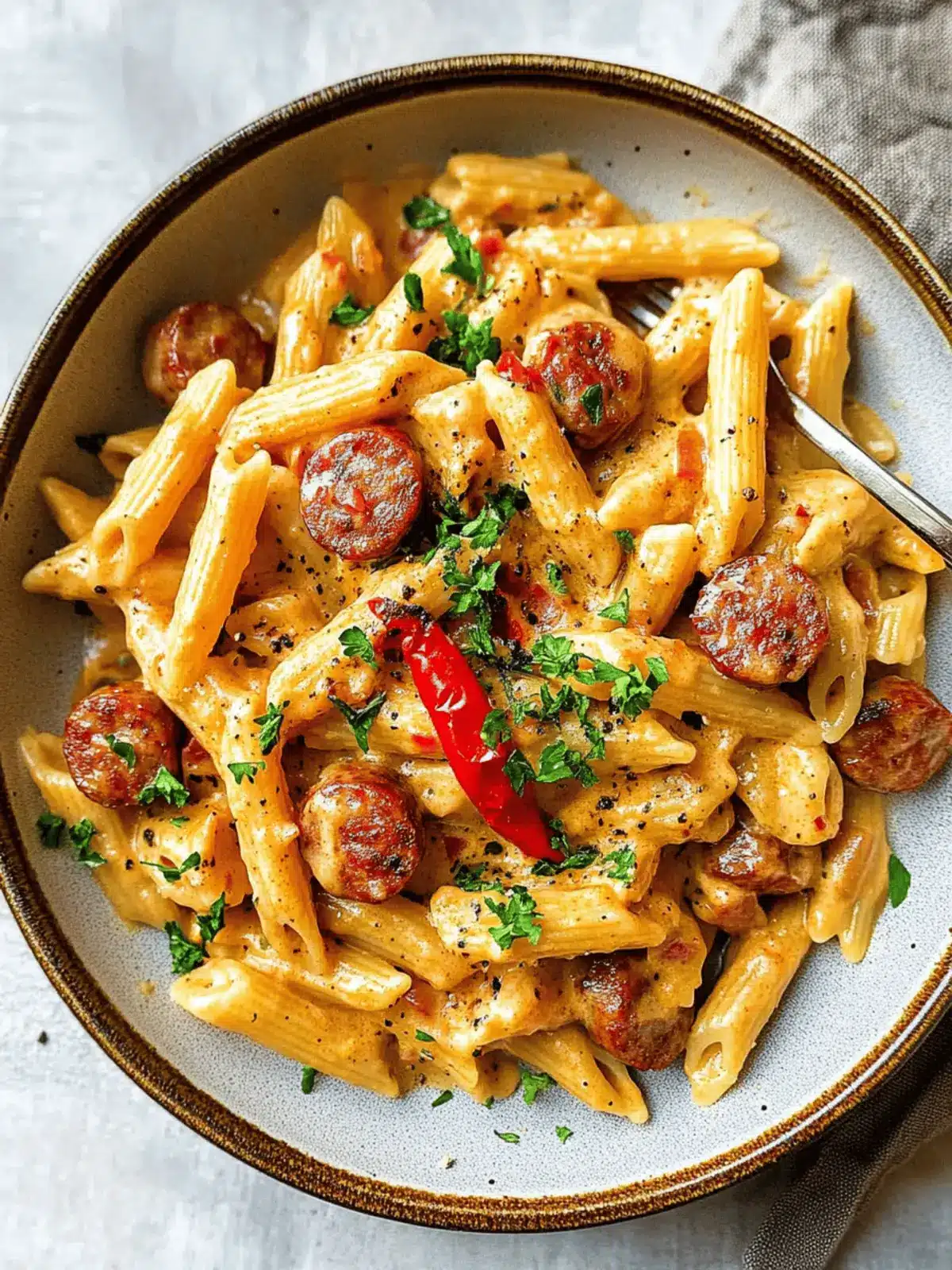 One Pot Creamy Cajun Sausage Pasta