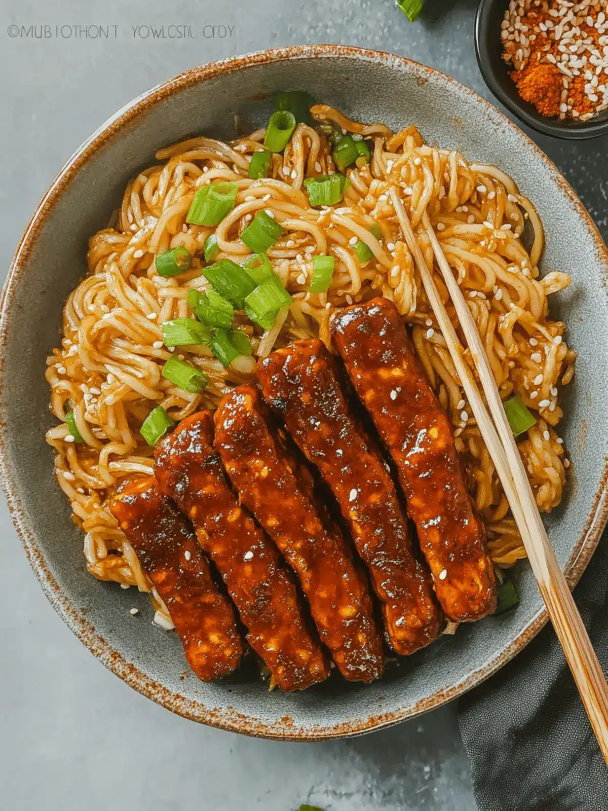 Sweet and Spicy Tempeh with Garlic Curry Noodles