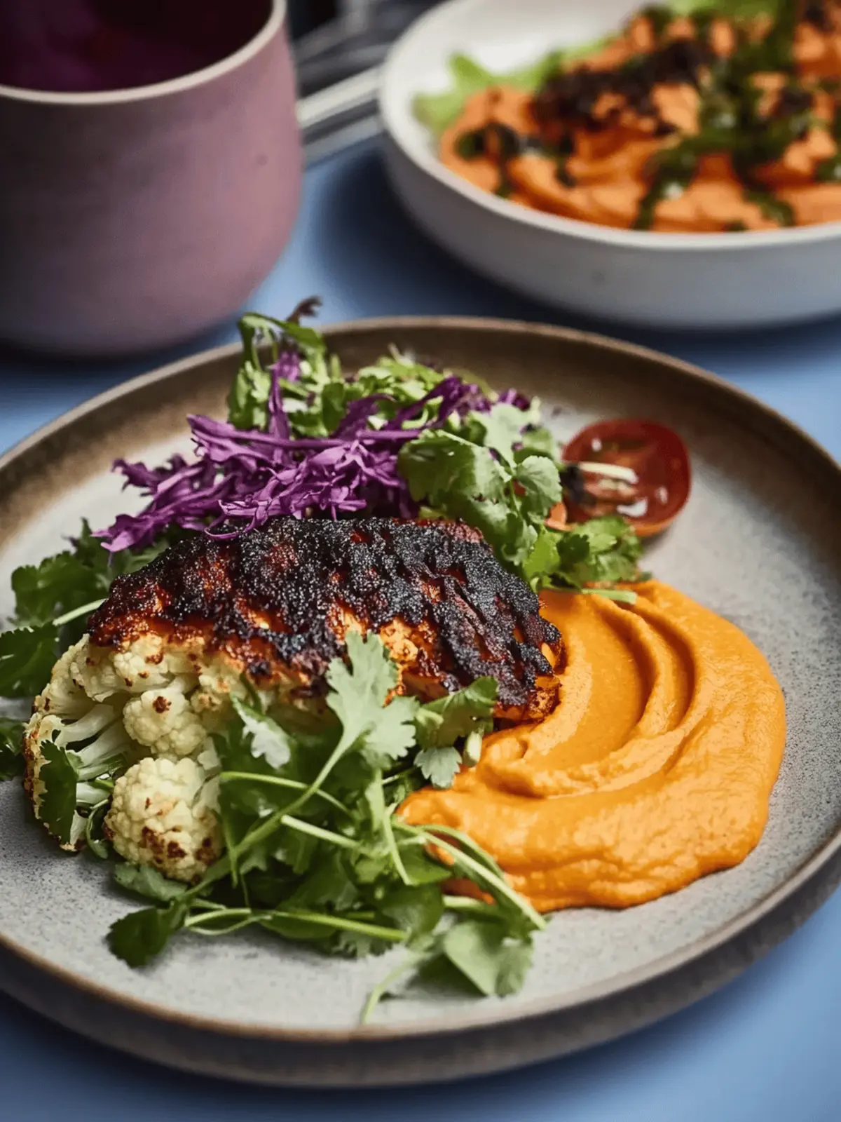 Ancho Cauliflowe, Carrot Puree, Coriander Salad
