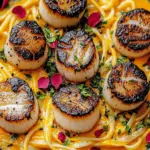 Black Linguine with Seared Scallops and Pumpkin-Orange Saffron Sauce